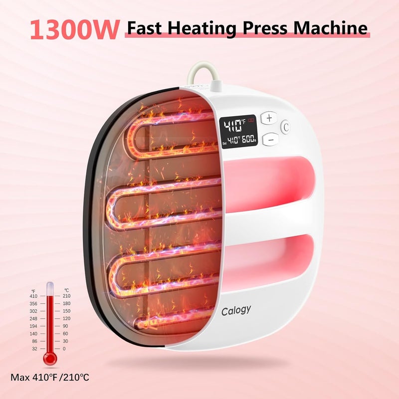 Calogy Heat Press Machine for T-Shirts 10"X10", Portable Heat Press Fast Up to 410℉(210 ºC), Precise Temp Control, 15 Mins Auto Off for Bag, Pillows, Sublimation Vinly Transfer(White Pink, 10 x 10 In) - Image 3